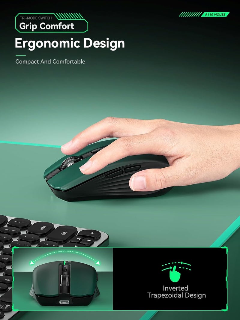 RAPIQUE Bluetooth Wireless Mouse – Bluetooth 5.1 & 2.4G Dual Connectivity, Rechargeable USB-C, Silent Click, Ergonomic 6-Button for Windows/macOS/Android/iOS/Laptop/MacBook(Green-to-Black) - Image 5